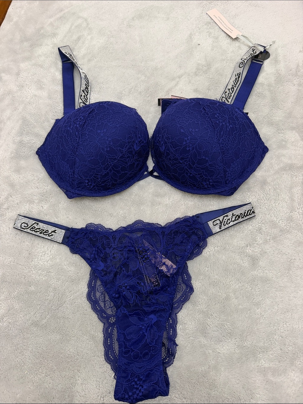 Victoria's Secret Royal Blue Lace Push-Up Bra & Thong Set